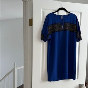 BCBGMaxAzria Blue and Black Midi Dress